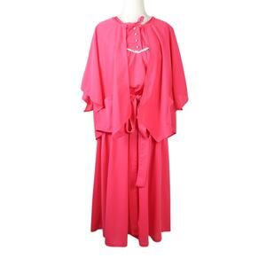 Vintage 80s hot pink midi dress and matching cape set XL